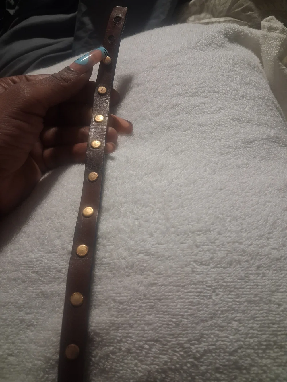 Tory Burch Navy Leather Double-Wrap Stud Bracelet